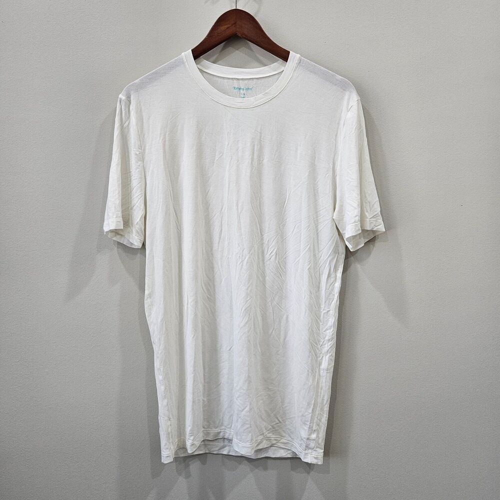 Tommy John Womens Second Skin Crew Neck T-Shirt L White Stretch Comfort Casual